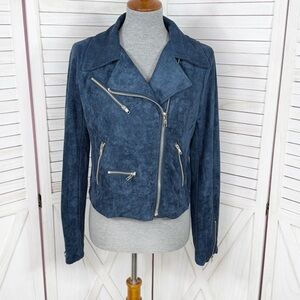 Vici Market Faux Suede‎ Zip Up Biker Moto Jacket Steel Blue Large